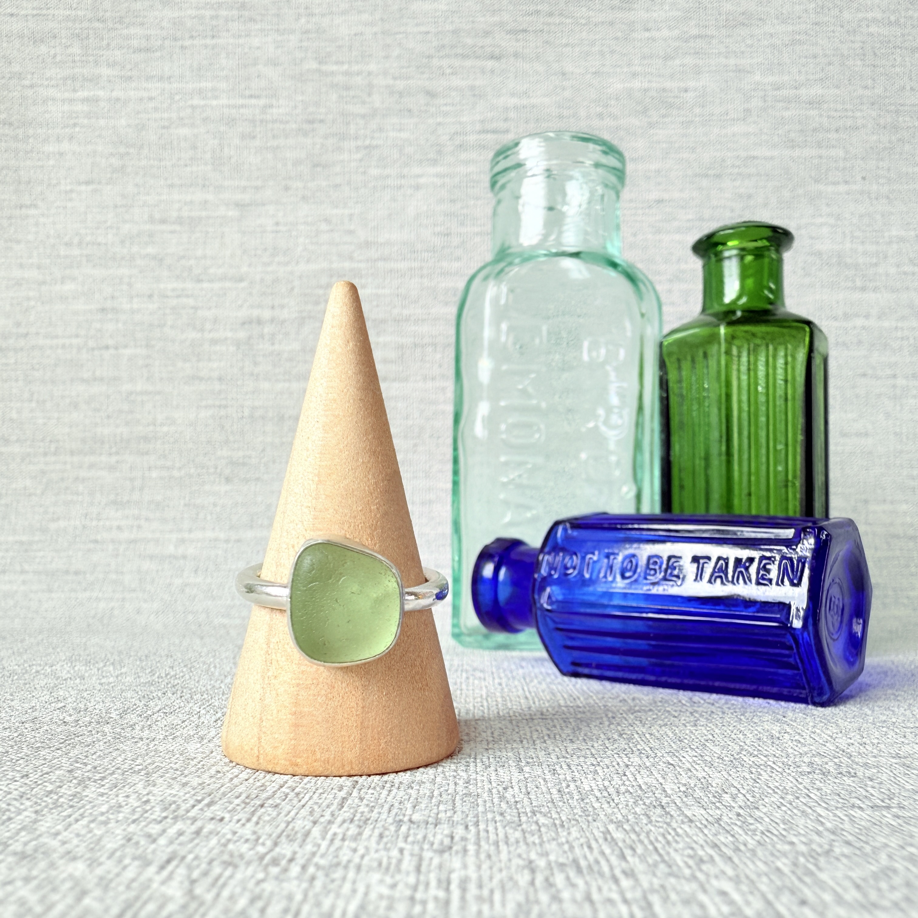 Chunky Band Sea Glass Ring - Size P