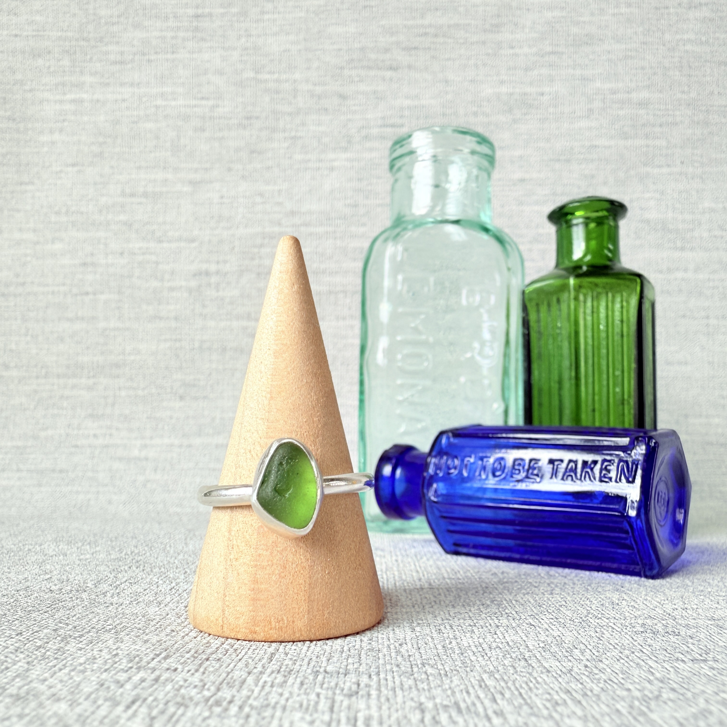 Chunky Band Sea Glass Ring - Size Q