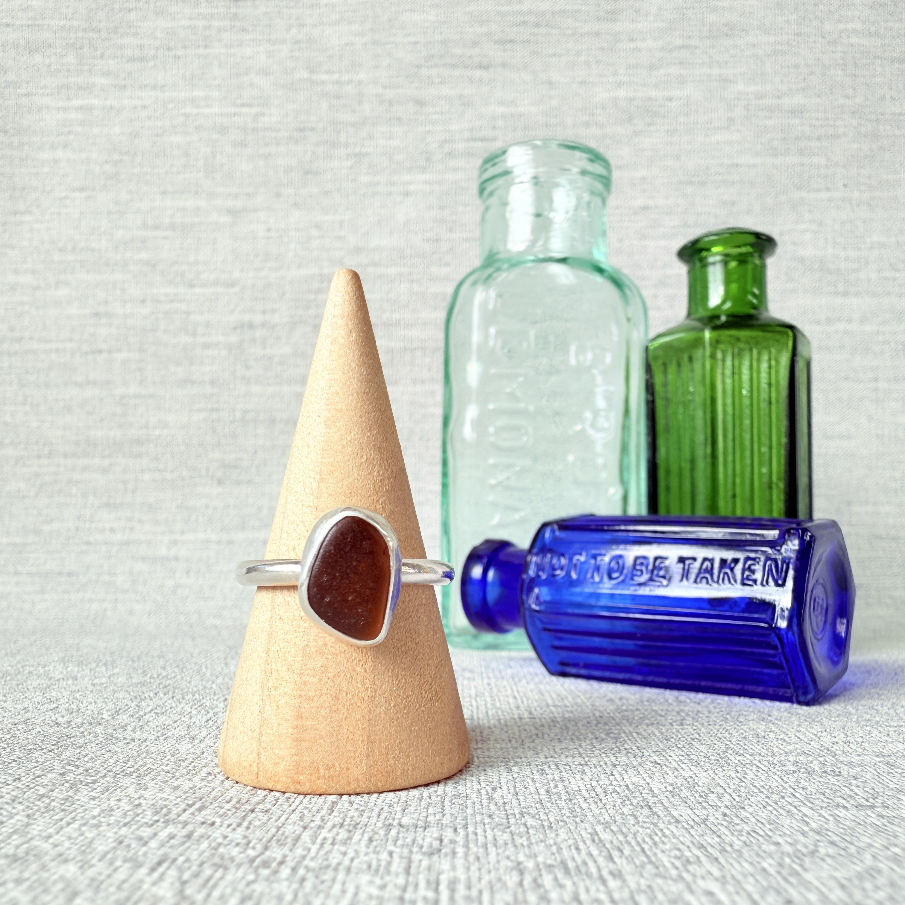 Chunky Band Sea Glass Ring - Size N