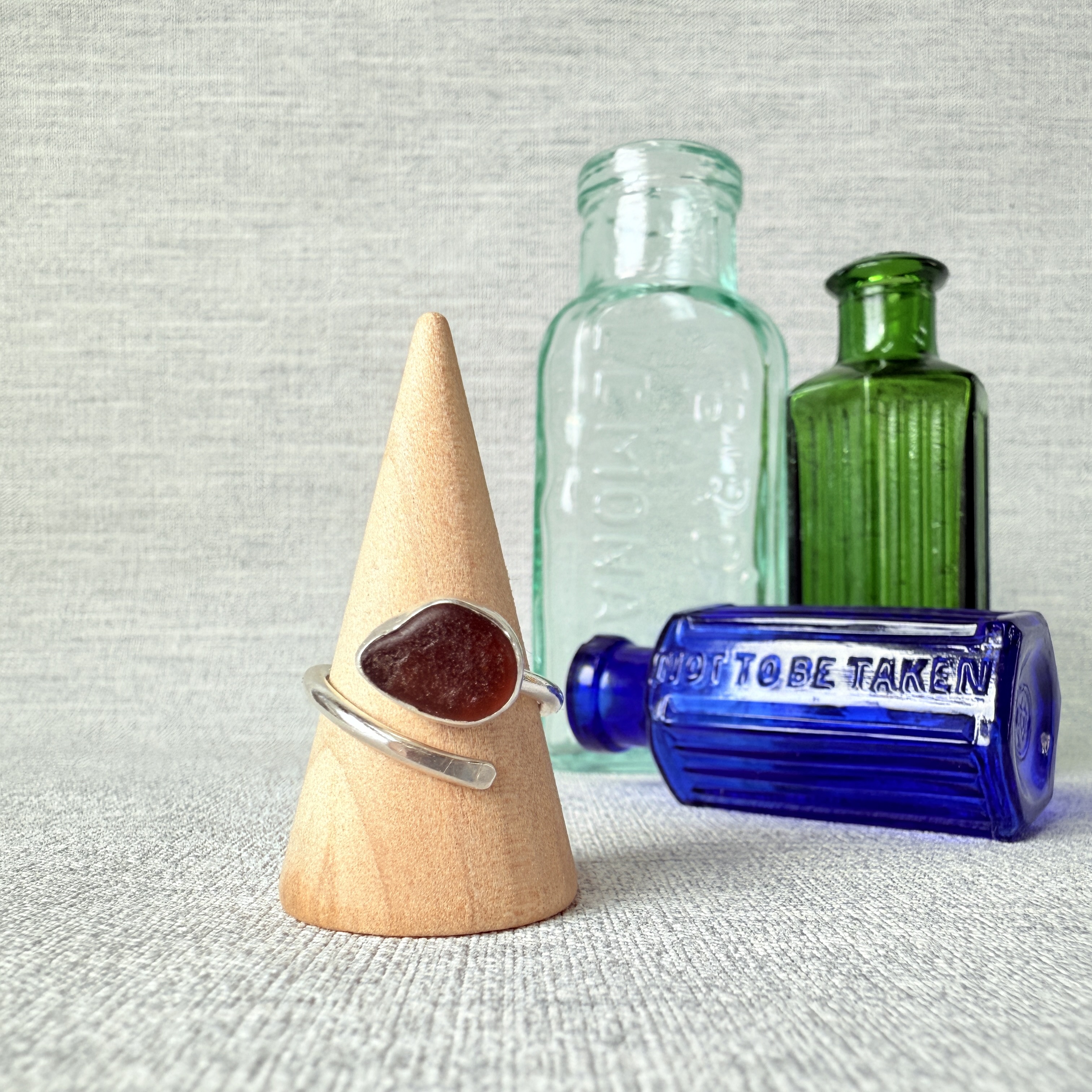 Adjustable Sea Glass Ring. Size N-R